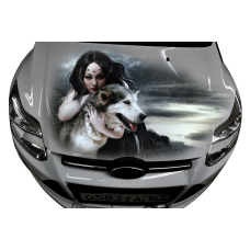 Наклейка на капот 3D TUNING STUDIO дівчина з вовком 1200х1500х0.080мм