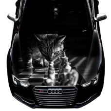 Наклейка на капот 3D TUNING STUDIO Кіт шахи ЧБ 1500х1200х0.080мм