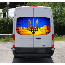 Наклейка на заднє скло 3D TUNING STUDIO Тризуб прапор 1480х700х0.18мм